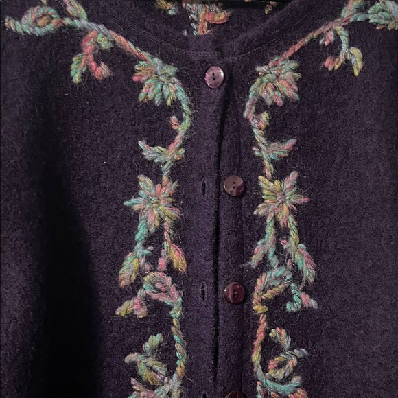 Coldwater creek Vintage 100%Wool Embroidered Dark Purple Cardigan Sweater - Picture 3 of 8